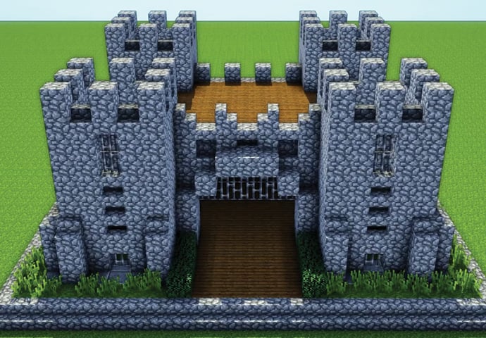 Castle House With Cobblestone And Iron Bars