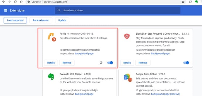 ruffle extension enabled chrome