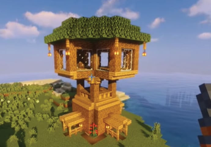 Tall Treehouse With Glass And Wood