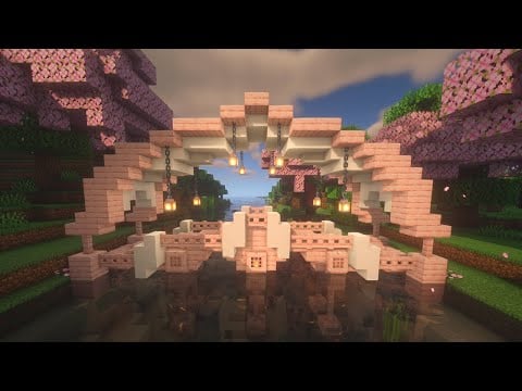 Cute Cherry Blossom Bridge | Minecraft Building Tutorial *Item List in Desc.*