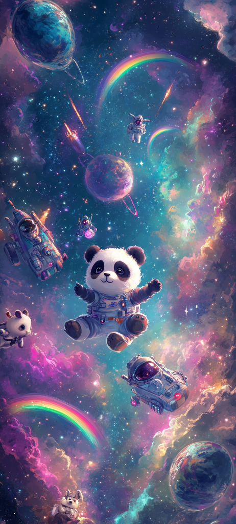 adorable animal astronauts pandas bunnies galaxy spaceships rainbows