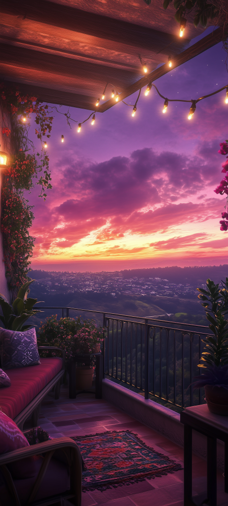 cozy balcony sunset overlooking valley