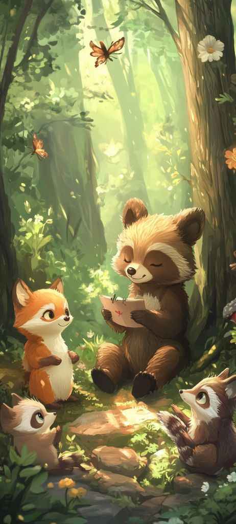 cute chibi animals bears foxes raccoons forest