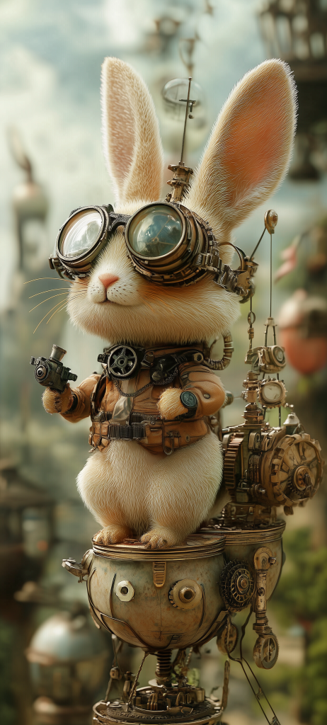 cute steampunk rabbit goggles gears airships clockwork steam machines