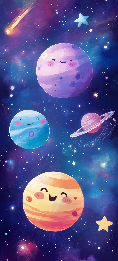 happy planets cute smiling space