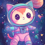 kawaii astronaut kitten galaxy stars planets aliens