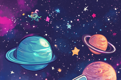 kawaii astronaut kitten galaxy stars planets aliens