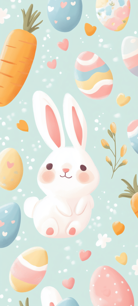 kawaii bunnies carrots easter eggs pastel colors