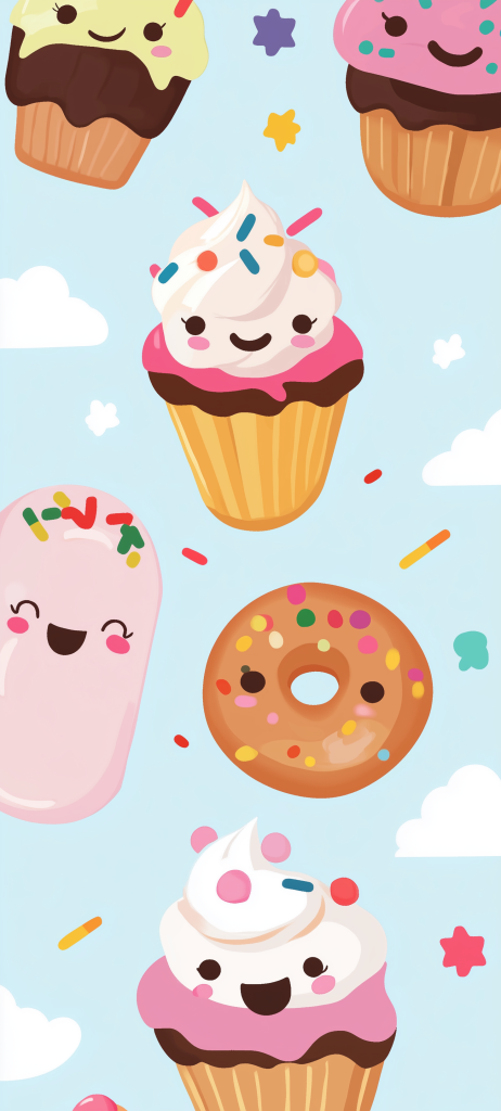 kawaii cupcakes donuts smiling faces sprinkles