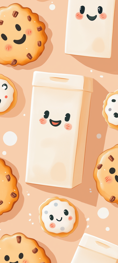 kawaii milk cartoons cookies happy faces