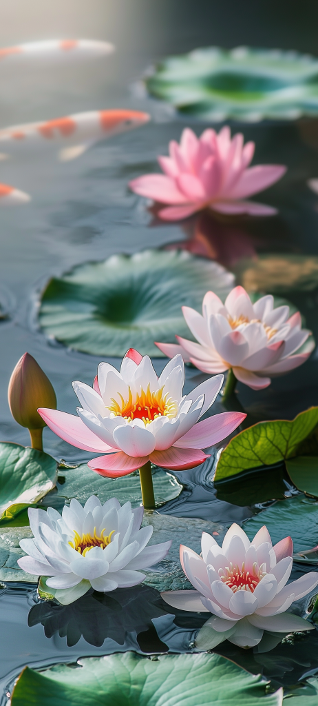 lotus pond koi fish peaceful water art