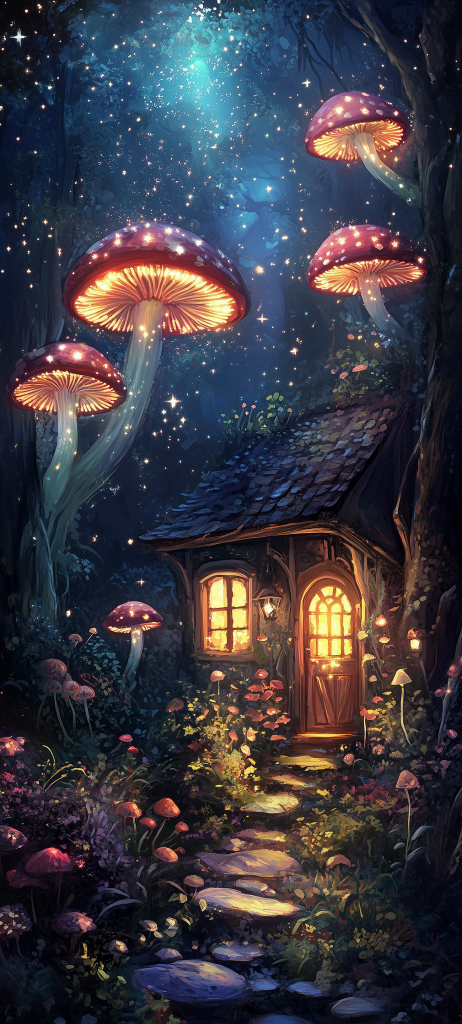 magical forest luminescent mushrooms