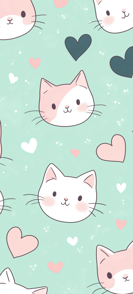 pastel pink mint green wallpaper kittens sparkling eyes hearts