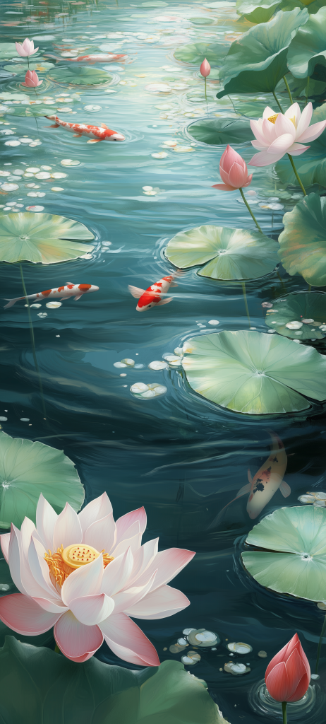 serene lotus pond koi lily