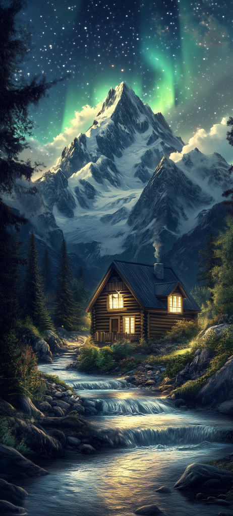 tranquil mountain retreat northern lights